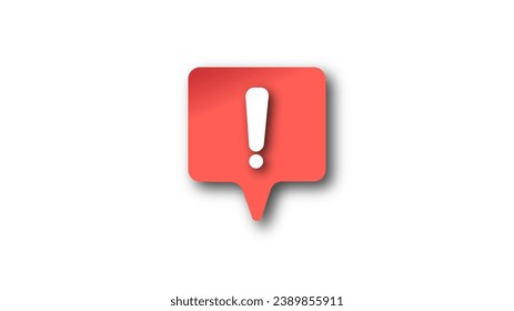 Red notification reminder icon chat message of attention alert alarm notice sign or flat design social button important caution symbol and warning urgent exclamation isolated on 3d danger background.