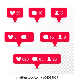 red notifications vector icons templates social network app symbols of heart like new message - instagram follow request icon