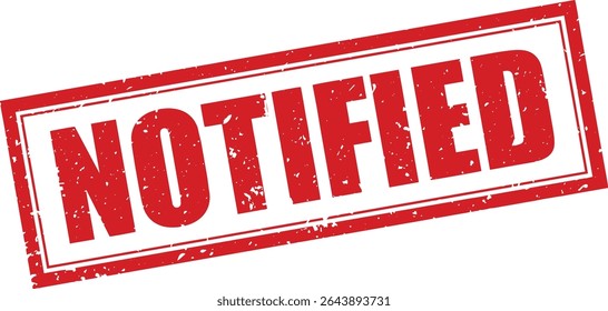 Red Notified Rubber Stamp Word Text Written in Grunge Vector in Sharp Double Border, Transparent Background