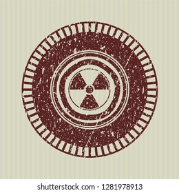 Red nuclear, radioactive icon with rubber seal texture