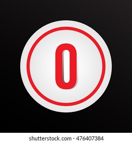 Red number "0" in a circle. White paper circles on the black background. Vector illustration.