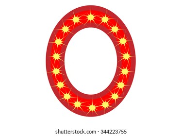 Red number 0 with yellow star, vector illustration. can be used for christmas / happy birthday / happy new year and more.