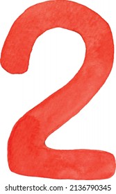 red number 2 watercolor illustration