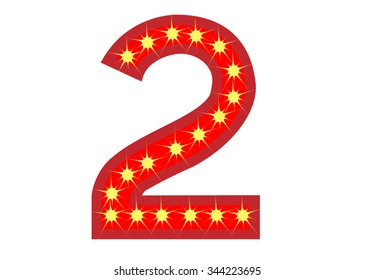 Red number 2 with yellow star, vector illustration. can be used for christmas / happy birthday / happy new year and more.