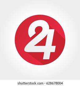 Red Number 24 on white background design illustration