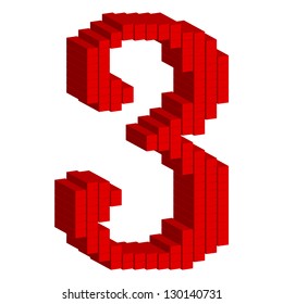 Red number 3 3D