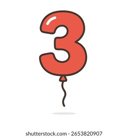 Red number 3 balloon vector illustration.