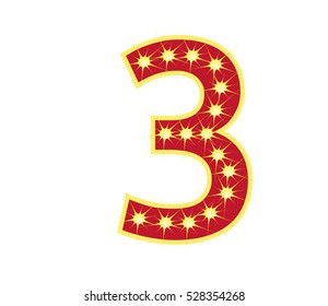 Red number 3 (Three) with yellow star, vector illustration. can be used for Christmas / happy birthday / happy new year and more.