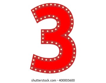 Red number 3 (Three)with yellow star, vector illustration. can be used for christmas / happy birthday / happy new year and more.