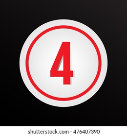 Red number "4" in a circle. White paper circles on the black background. Vector illustration.
