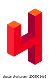 Rote Nummer 4 im isometrischen Stil. Einzeln auf weißem Hintergrund. Lernnummern, Seriennummer, Preis, Ort.