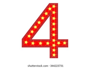 Red number 4 with yellow star, vector illustration. can be used for christmas / happy birthday / happy new year and more.