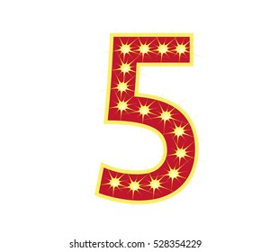 Red number 5 (Five) with yellow star, vector illustration. can be used for Christmas / happy birthday / happy new year and more.