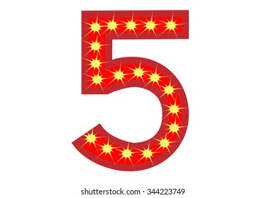 Red number 5 with yellow star, vector illustration. can be used for christmas / happy birthday / happy new year and more.