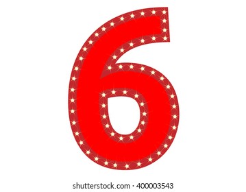 Red number 6 (Six) with yellow star, vector illustration. can be used for Christmas / happy birthday / happy new year and more.