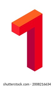 Red number 7 in isometric style. Isolated on white background. Learning numbers, serial number, price, place. Vector illustration