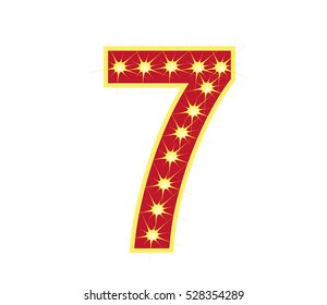 Red number 7 (Seven) with yellow star, vector illustration. can be used for Christmas / happy birthday / happy new year and more.