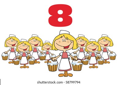 Red Number Eight Over Eight Maids A Milking