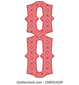 Red Number Eight With Slavic Ornament Vector Illustration. Number 8 With Slavic Embroidery Pattern
