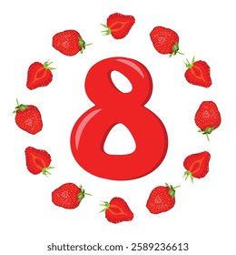 the red number eight surrounded by strawberries