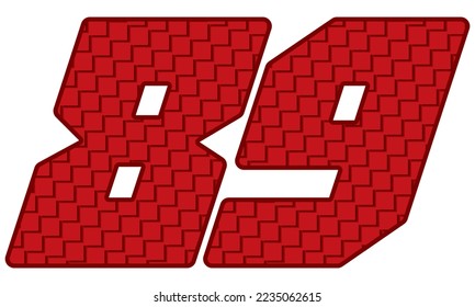 Red Number Eighty Nine Vector Illustration. Number 89 With Square Pattern
