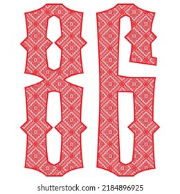 Red Number Eighty Six With Slavic Ornament Vector Illustration. Number 86 With Slavic Embroidery Pattern
