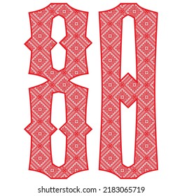 Número Rojo Ochenta Con Ilustración Eslava Del Vector De Ornamentos. Número 80 Con Patrón Eslavo De Bordados

