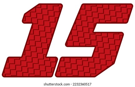 Red Number Fifteen Vector Illustration. Number 15 With Square Pattern
