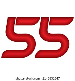 Ilustración De Cincuenta Y Cinco Vectores. Número 55 Con Efecto Plástico Aislado Sobre Un Fondo Blanco
