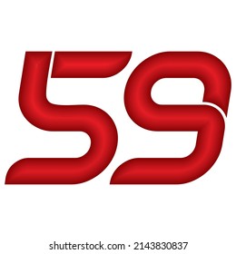 Red Number Fifty Nine Vector Illustration. Number 59 With Plastic Effect Isolated On A White Background
