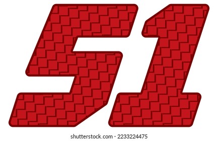 Red Number Fifty One Vector Illustration. Number 51 With Square Pattern
