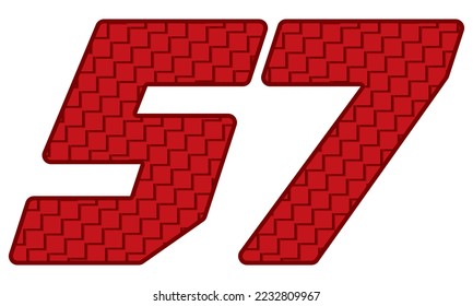 Red Number Fifty Seven Vector Illustration. Number 57 With Square Pattern
