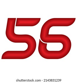 Red Number Fifty Six Vector Illustration. Number 56 With Plastic Effect Isolated On A White Background
