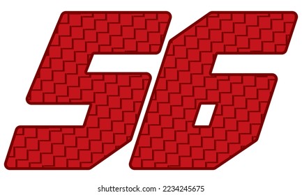 Red Number Fifty Six Vector Illustration. Number 56 With Square Pattern
