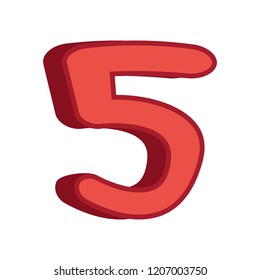 red number five 3d font on white background