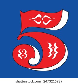 Red number five over blue background