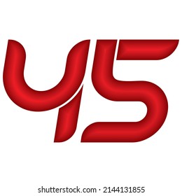 Red Number Forty Five Vector Illustration. Number 45 With Plastic Effect Isolated On A White Background
