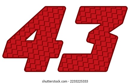 Red Number Forty Three Vector Illustration. Number 43 With Square Pattern
