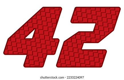 Red Number Forty Two Vector Illustration. Number 42 With Square Pattern
