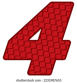 Red Number Four Vector Illustration. Number 4 With Square Pattern
