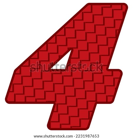 Red Number Four Vector Illustration. Number 4 With Square Pattern
