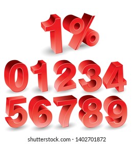 Red Number Letter. 0, 1, 2, 3, 4, 5, 6, 7, 8, 9 numeral alphabet. Vector Isolated Number