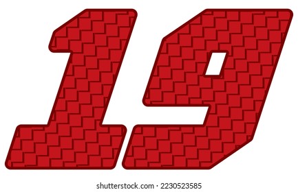 Red Number Nineteen Vector Illustration. Number 19 With Square Pattern
