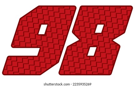 Red Number Ninety Eight Vector Illustration. Number 98 With Square Pattern
