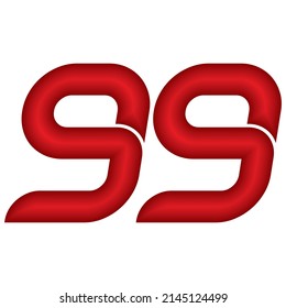 Red Number Ninety Nine Vector Illustration. Number 99 With Plastic Effect Isolated On A White Background
