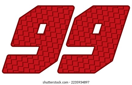 Red Number Ninety Nine Vector Illustration. Number 99 With Square Pattern
