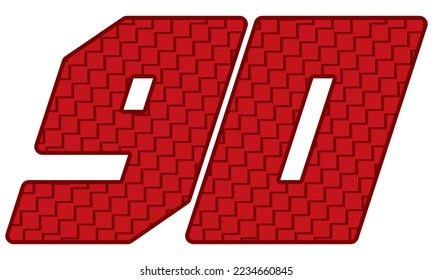 Red Number Ninety Vector Illustration. Number 90 With Square Pattern
