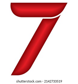 Red Number Seven Vector Illustration. Number 7 With Plastic Effect Isolated On A White Background
