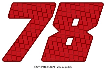 Red Number Seventy Eight Vector Illustration. Number 78 With Square Pattern
