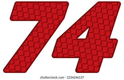 Red Number Seventy Four Vector Illustration. Number 74 With Square Pattern
